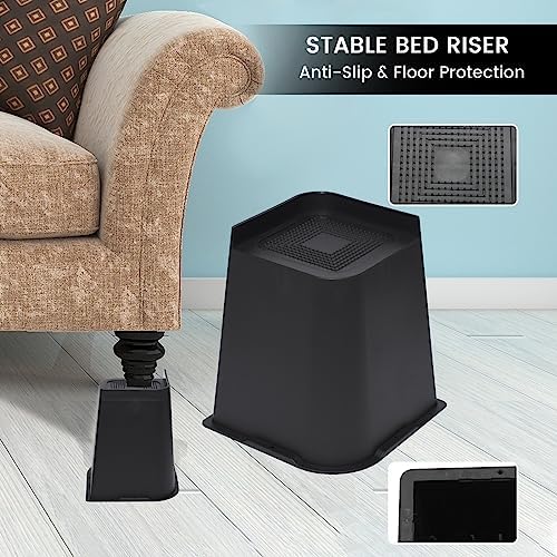Industrial-Grade Bed Risers 8-Inch Rust-Proof for Sofa Table Chair Black 4-Pack