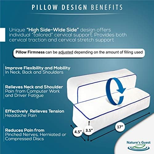 NaturesGuest Adjustable Cervical Neck Roll Bolster Pillow for Better Sleep