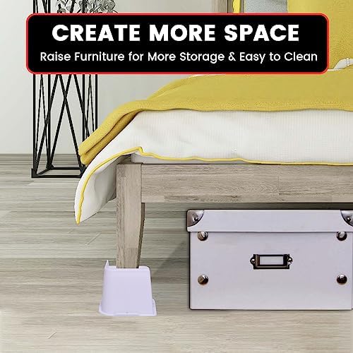 4 Inch Bed Risers 4 Pack White Heavy Duty Support Up to 6000 Lbs