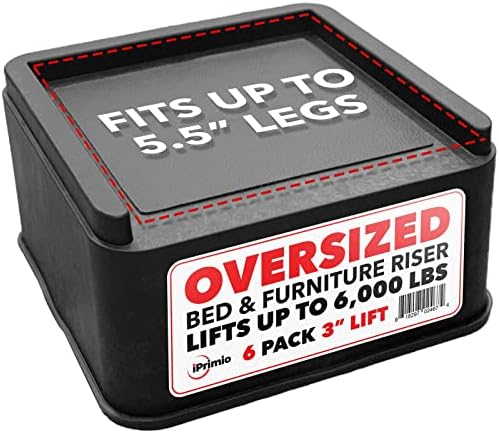 iPrimio Bed Riser Blocks 3 Inch Lift Heavy Duty 6 Pack 6000lbs Capacity
