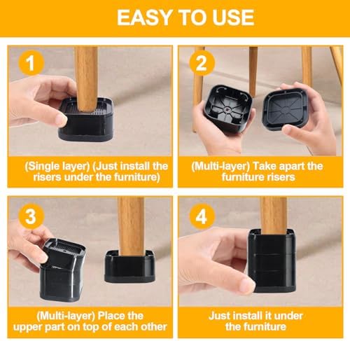 Adjustable Bed Lifts Durable Furniture Risers 4-Pack with Anti-Slip Design for Bed Sofa Table and More