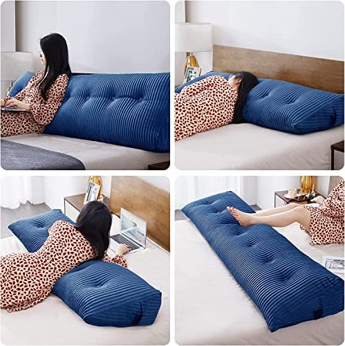 Large Headboard Pillow for Bed Rest Reading Bolster Support for Sitting Twin Size Blue