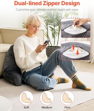 VEVOR Ergonomic Back Pillow for Reading and Gaming Standard Size Memory Foam Comfort Dual Zips