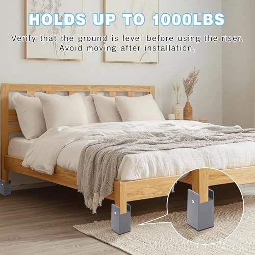 SEISSO Heavy-Duty 4-Piece Bed Risers Adjustable 4 Tall for 1000 lbs