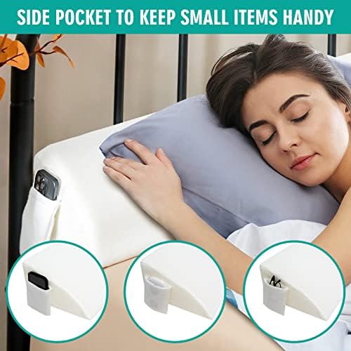 GOFLAME Queen Size Bed Wedge Pillow with Side Pocket