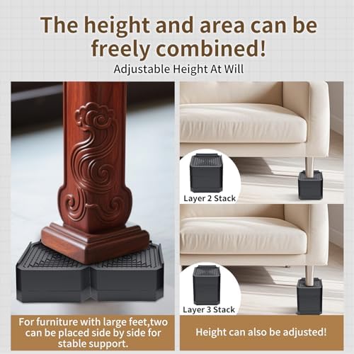 Adjustable Bed Riser for Sofa Desk or Chair Set of 4 with Easy Mount Durable Design