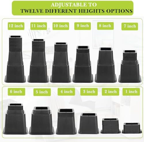 Adjustable 12-inch Bed Risers for Perfect Comfort