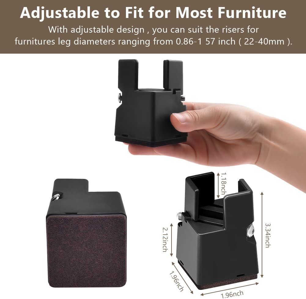 AUAUY Bed Risers 2 Inches Adjustable Clamp Mount for Square or Round Chair Legs
