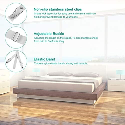 Adjustable Bed Sheet Holder Straps Secure Snap Closure for Fitted Sheets More Set of 4