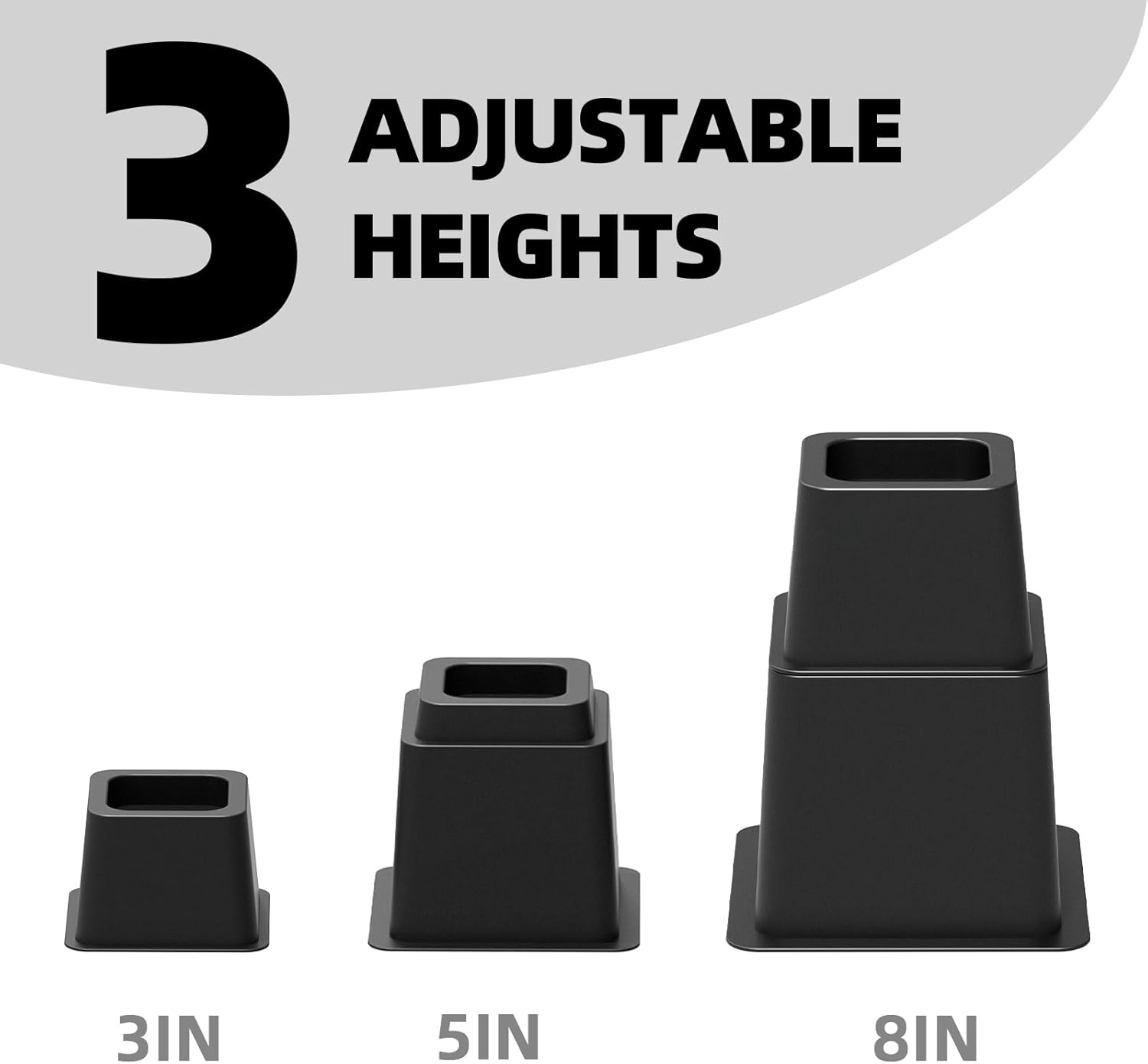 3 5 or 8 Inch Bed Risers Heavy Duty Set of 6 Black