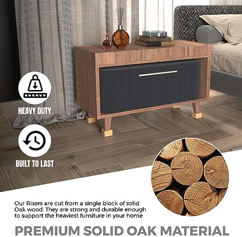 FASONLA Solid Oak Bed Risers - Set of 4 with 2 Height Lift