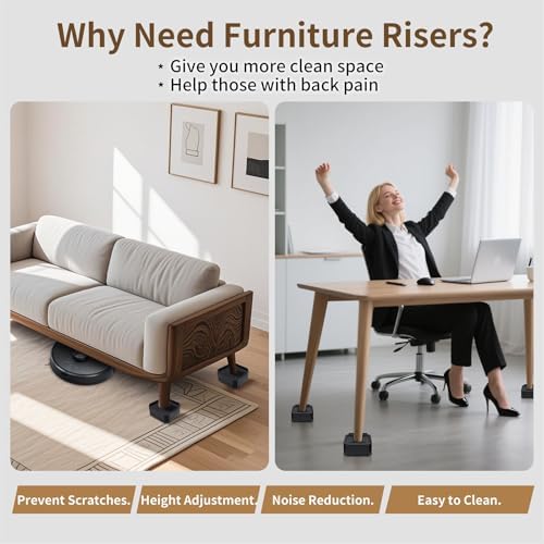 Adjustable Bed Riser for Sofa Desk or Chair Set of 4 with Easy Mount Durable Design