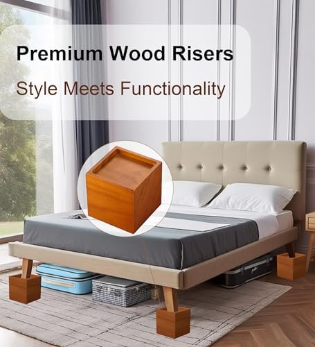 Lufia Bed RisersEnhance Your Bed with 4 Extra Height Solid Pine for Comfort Style Easy Setup