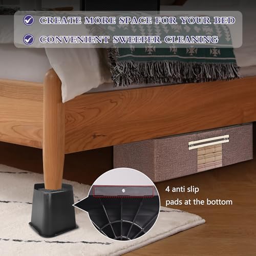 Sunifier 6 Inch Heavy Duty Bed Risers 4 Pack Black