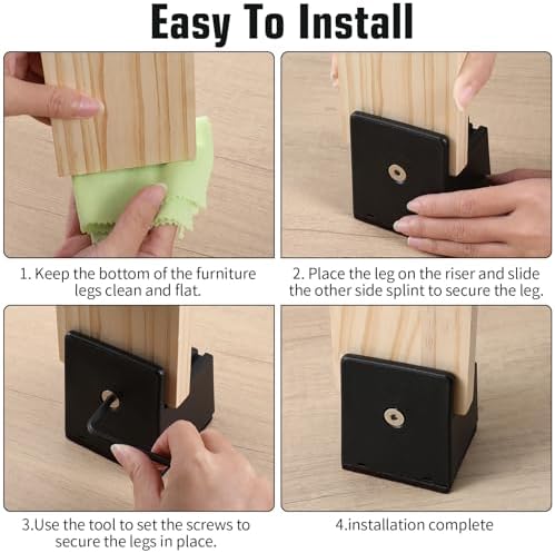 4 PCS 2 Inch Bed Risers Adjustable Furniture Risers Non-Slip Base 500Lbs Support Black