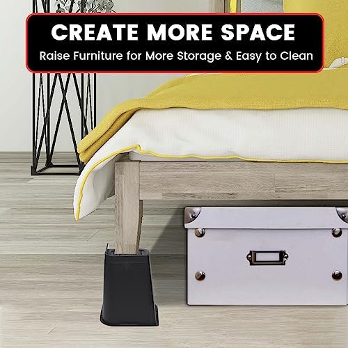 Industrial-Grade Bed Risers 8-Inch Rust-Proof for Sofa Table Chair Black 4-Pack