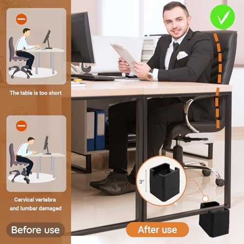 JONHWI3-Inch Bed Riser 4-Pack Set Heavy Duty Adjustable for couch desk and bed