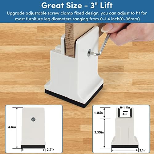 DEDU Bed Risers Adjustable Screw Clamp 3 Inch 4 Pack Heavy Duty White