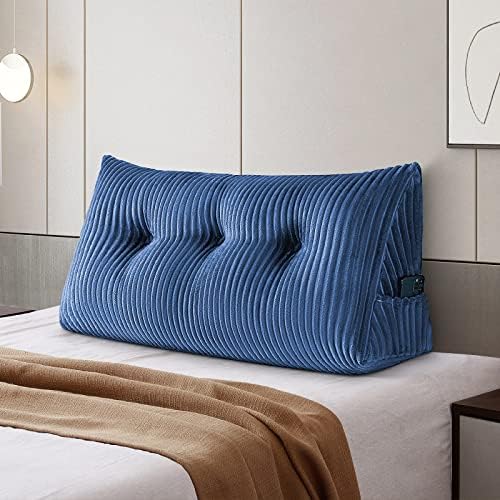 Large Headboard Pillow for Bed Rest Reading Bolster Support for Sitting Twin Size Blue