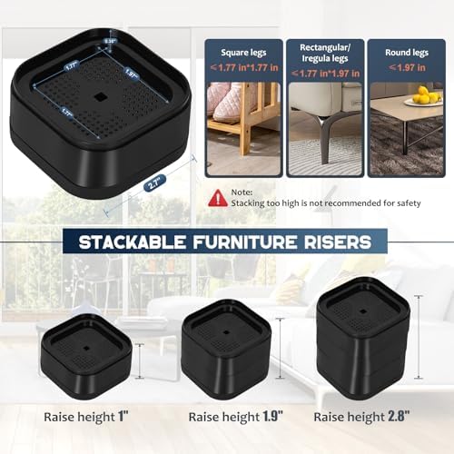 16-Piece Adjustable Bed Risers for Couch Desks Chairs and More