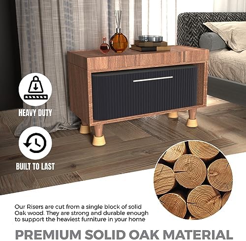 FASONLASet of 4 2 Solid Oak Bed Risers