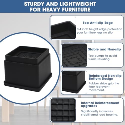 Adjustable Bed Risers 2 Inch Set of 8 with Rubber Pads