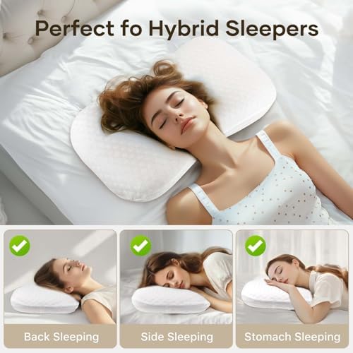 Isuke Ergonomic 3-Layer Adjustable Cervical Neck Pillow for Back Side Stomach Sleepers White