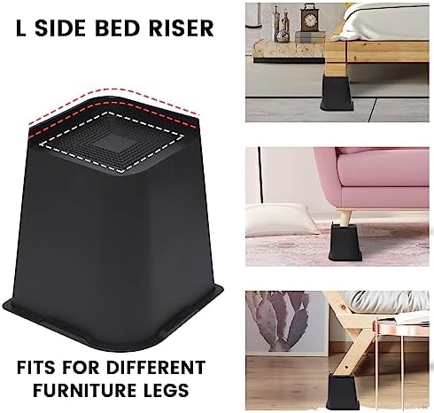 Industrial-Grade Bed Risers 8-Inch Rust-Proof for Sofa Table Chair Black 4-Pack