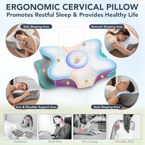 Cervical Pillow for Neck Shoulder Pain Relief with Cooling Case