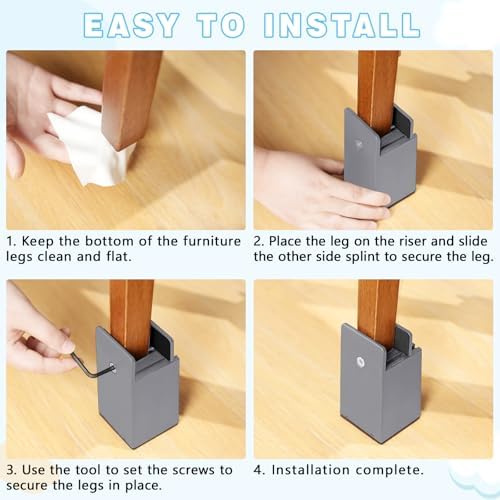 SEISSO Heavy-Duty 4-Piece Bed Risers Adjustable 4 Tall for 1000 lbs