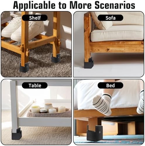 4 PCS 2 Inch Bed Risers Adjustable Furniture Risers Non-Slip Base 500Lbs Support Black