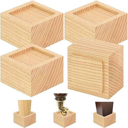 FASONLA Solid Oak Bed Risers - Set of 4 with 2 Height Lift