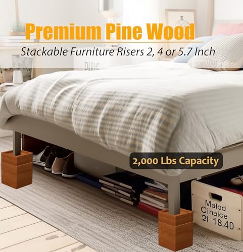 Premium Solid Pine Wood Bed Furniture Risers - 2 4 57 Inch Heavy Duty