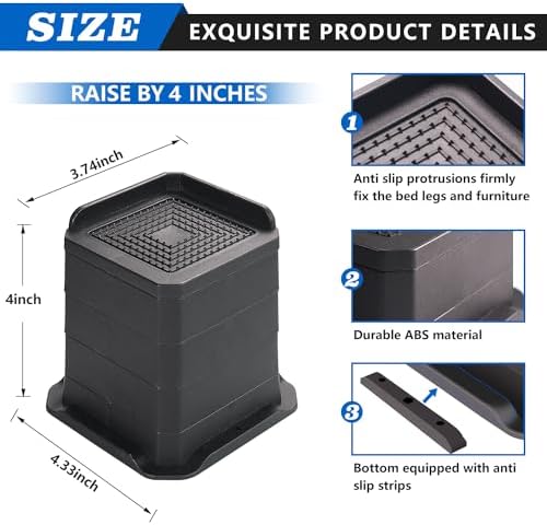 Sturdy Bed Risers - Adjustable Noise-Free Reliable for Sofa Desks More