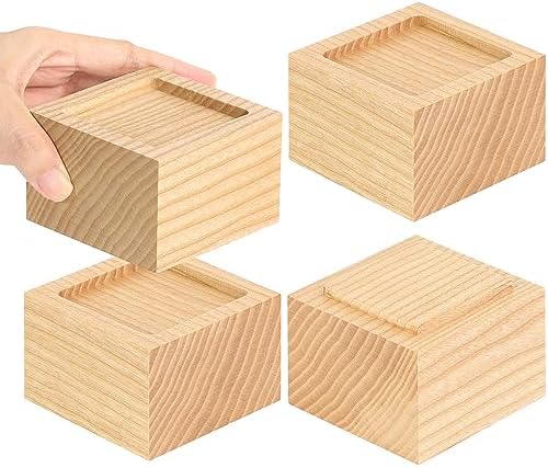 FASONLA Solid Oak Bed Risers - Set of 4 with 2 Height Lift