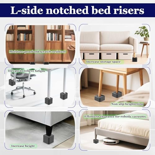 Sturdy Bed Risers for 4000 lbs Black 4 Pack