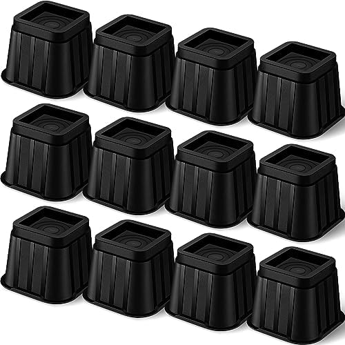 Durable 12-Piece 4-Inch Square Bed Riser with Anti-Slip Shock Absorption for Home Car Factory Dorm and More