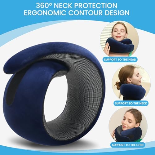 Premium Memory Foam Travel Neck Pillow Dark Blue