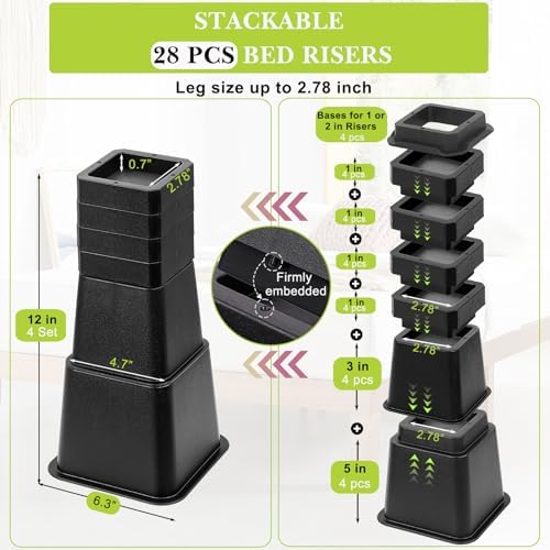 Adjustable 12-inch Bed Risers for Perfect Comfort