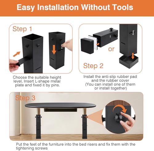 Multi-Height Metal Bed Risers - Heavy Duty Storage Solution for Your Bed Sofa or Table