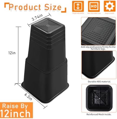 Shouwuhho Bed Risers 12 Inch Heavy Duty 4 Pack Black