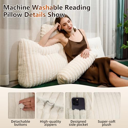 Ergonomic Faux Fur Headboard Pillow Premium Reading Comfort and Style