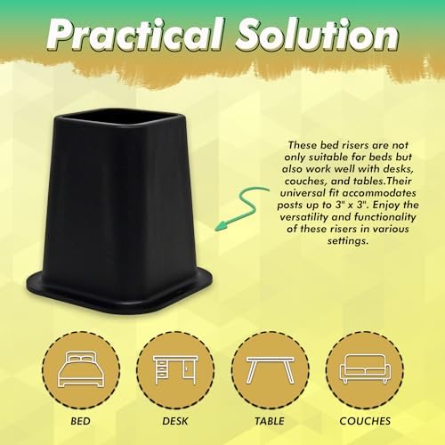 Sturdy Bed Risers for Sofa Desk Couch Table Black by Kings Brand