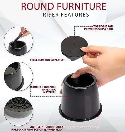 Utopia Bedding 3-Inch Round Bed Risers for Sofa couch chair Black