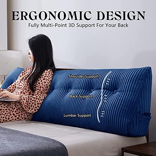 Large Headboard Pillow for Bed Rest Reading Bolster Support for Sitting Twin Size Blue