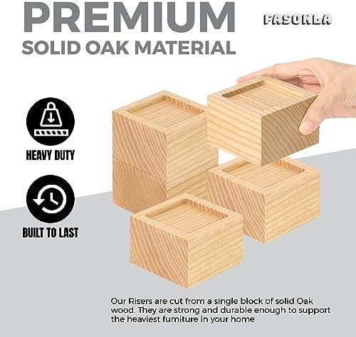 FASONLA Solid Oak Bed Risers - Set of 4 with 2 Height Lift