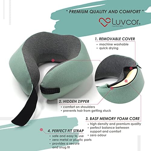 Perfect Memory Foam Travel Neck Pillow - Ergonomic Design Compact Comfortable Imperial Green