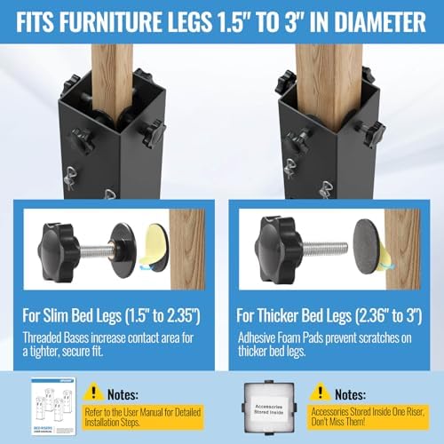 Heavy-Duty Bed Risers - 1742 LB Adjustable Height 6-12 Inches