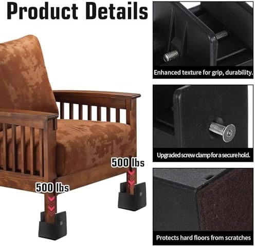 4 PCS 2 Inch Bed Risers Adjustable Furniture Risers Non-Slip Base 500Lbs Support Black