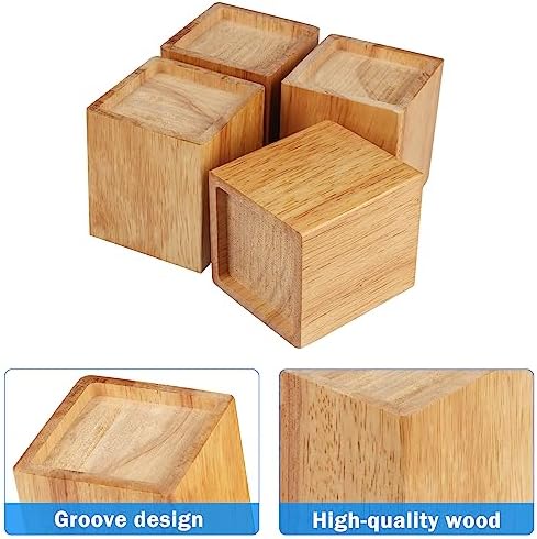 GNIEMCKIN Set of 4 Wood Bed Risers 4 Inch High
